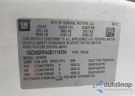 2013 Chevrolet Express 2500 Work Van из США, поврежденный, VIN 1GCWGFFA0D1114704